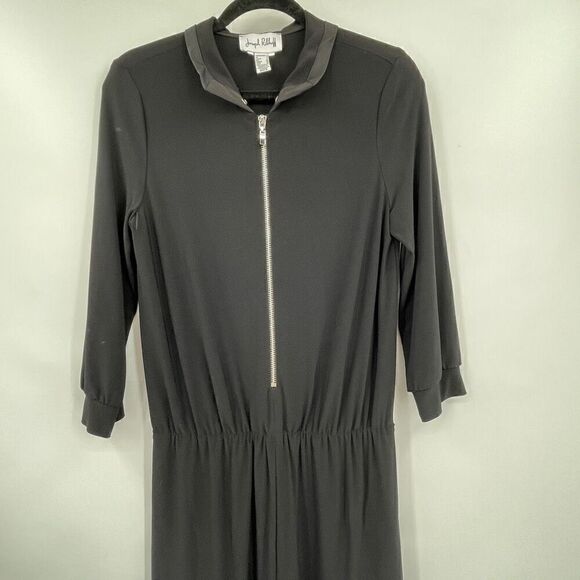 Joseph Ribkoff Black Stretchy 3/4 Sleeve Zipper Front Jumpsuit Size 8 - Picture 2 of 7